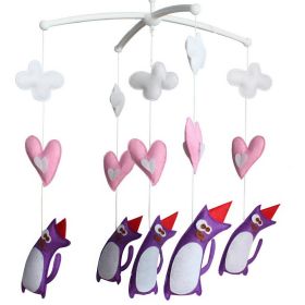 Handmade Purple Cute Cartoon Baby Crib Mobile Nursery Room Decor Musical Mobile Crib Toy for Girls Boys