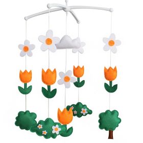 Baby Crib Mobile Orange Tulip Flowering Shrubs Green Trees Handmade Musical Mobile Baby Shower Gift Nursery Decor