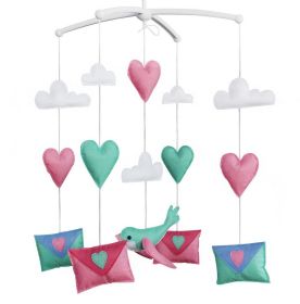 Green Pink Blue Love Letter and Birds Handmade Baby Crib Mobile Infant Musical Mobile Boys Girls Nursery Hanging Toy