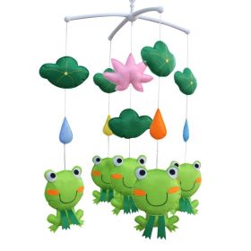 Cute Green Frog and Lotus Leaf Handmade Baby Musical Crib Mobile Hanging Toy Gift Boys Girls Nursery Room Decor