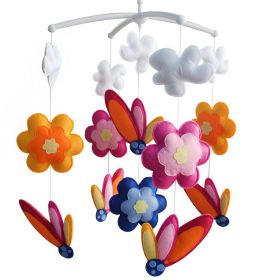 Handmade Colorful Flowers Baby Crib Mobile Nursery Room Decor Musical Mobile Crib Toy for Girls Boys