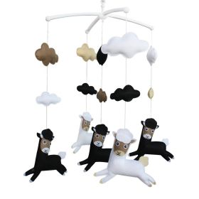 Black White Alpaca Handmade Animal Musical Crib Mobile Hanging Nursery Room Decor Baby Mobile for Crib