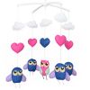 Hot Pink Blue Hearts Owl White Clouds Handmade Baby Musical Crib Mobile Boys Girls Nursery Mobile Hanging Toy