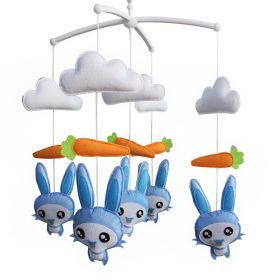 Blue Rabbits Handmade Baby Crib Mobile Animal Hanging Musical Mobile Infant Nursery Room Toy Decor