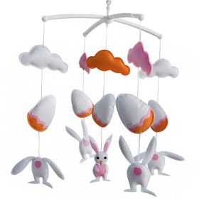 Handmade Baby Crib Mobile Baby Musical Mobile Nursery Room Hanging Animal Toy Decor; White Rabbit and Easter Eggs