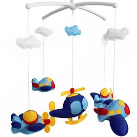 Blue Helicopter Airplane Baby Musical Crib Mobile Handmade Infant Gift Boys Girls Nursery Room Decor