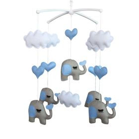 Baby Crib Mobile Animal Musical Crib Mobile Nursery Room Hanging Decor Toy Blue Grey Heart Cloud Elephant