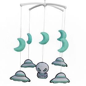 Light Green Handmade Baby Crib Mobile Kids Room Nursery Decor Baby Musical Mobile for Boys; Alien and UFO