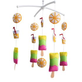 Green Yellow Orange Baby Crib Mobile Infant Room Nursery Bed Decor Hanging Toy Musical Mobile; Summer Ice Pop and Drinks