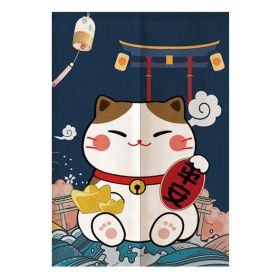 Japanese Style Door Curtain Half Curtain Fortune Cat Kitchen Partition Curtain Short Curtain Sushi Ramen Restaurant Decor,31x47 Inch