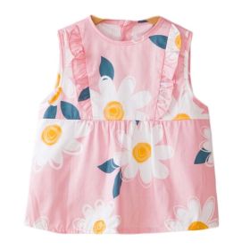 Pink White Flower Baby's Inner Waterproof Apron Eating Smock Girl's Princess Smock Sleeveless Bib