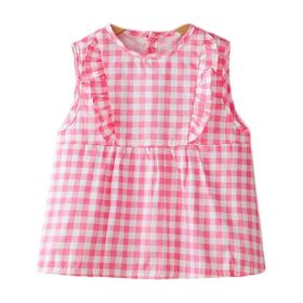 Pink Grid Baby's Inner Waterproof Apron Eating Smock Girl's Princess Smock Sleeveless Bib