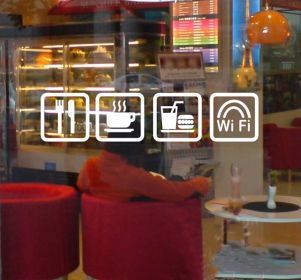 Wifi Sign Sticker for Coffee Bar Tea Shop Fast Food Restaurant Window Decal, White