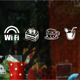 Wifi Sign Stickers for Bar Cafe Tea Shop Business Mural Wall Window Decal, White