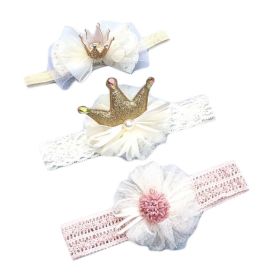 3 Pcs Beige Baby Girl Cute Hair Bands Bowknot Headbands White Flower Crown Headwear