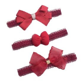 3 Pcs Baby Girl Cute Hair Bands Red Bowknot Headbands Lace Headwear