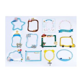 12 Pcs Paper Picture Frame Stickers Baby Boy Growth Record Booklet Decor DIY Journal Album Sticker Scrapbooking Supplies