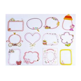 12 Pcs Paper Picture Frame Stickers Baby Girl Growth Record Booklet Decor DIY Journal Album Sticker Scrapbooking Supplies