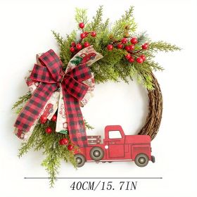 1pc, Christmas Wreath Red Truck Decoration, Large Door Front Wreath, Door Hanging, Christmas Decorations, Home Decoration Wreath, Christmas Decor Supp