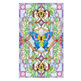 Butterfly European Style Decorative Privacy Window Film Stained Static Window Decal No Glue Church Window Films,15x47 inch