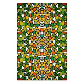 Green Translucent Geometric Stained Glass Window Film Church Frosted Window Film Translucent No Glue Static Decal,15x47 inch