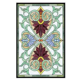 Green Flower Vine Privacy Static Window Film European Style Stained Glass Window Film No Glue Frosted Window Film,15x47 inch