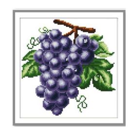 11CT Stamped Cross Stitch Kits DIY Embroidery Kits Arts Crafts Needlework Fruit Purple Grape Dining Room Kitchen Decor, 10x10inch