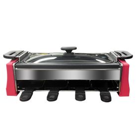 Raclette Grill 8-person baking tray with lid non stick coating, deeper baking tray with 8 mini baking trays Raclette, stepless temperature control, 13