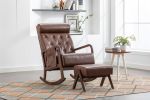 COOLMORE Rocking Chair With Ottoman, Mid-Century Modern Upholstered Fabric