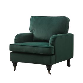 Velvet Accent Chair, Sofa Armchair with Casters, Mid-Century Modern Upholstered