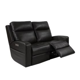 Caleb Triple Power Loveseat Top Grain Leather Lumbar Support Adjustable Headrest