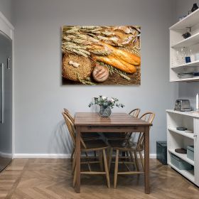 Framed Canvas Wall Art Decor Bread Painting, Still Life Bread&Wheat Painting Decoration For Restrant, Kitchen, Dining Room, Office Living Room