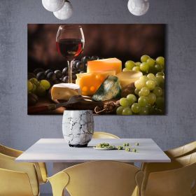 Framed Canvas Wall Art Decor Painting, Still Life Grape, Wine and Cheese Painting Decoration For Restaurant, Kitchen, Dining Room, Office Living Room