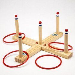 Ring Toss Game - Classic Wooden Set with 4 Plastic Rings