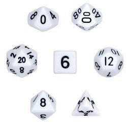 7 Die Polyhedral Dice Set in Velvet Pouch- Opaque White