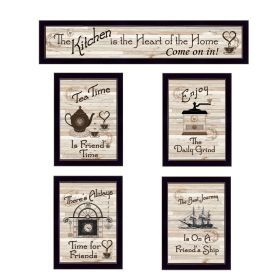 Trendy Decor 4U "Kitchen Friendship Collection II" Framed Wall Art; Modern Home Decor 5 Piece Vignette for Living Room; Bedroom & Farmhouse Wall Decor