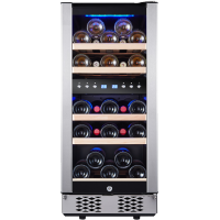 30 Bottles/15 Inch Dual Zone Low Noise Wine Cooler Refrigerator ; Small Wine Refrigerator for Home Bar with Digital Temperature Control; Glass Front D