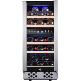 30 Bottles/15 Inch Dual Zone Low Noise Wine Cooler Refrigerator ; Small Wine Refrigerator for Home Bar with Digital Temperature Control; Glass Front D