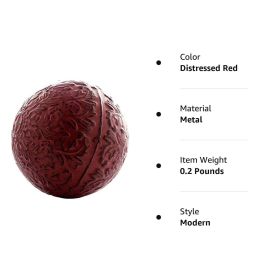 Metal Decorative Sphere for Home Decor Distressed Red Hand Painted Modern Decorative Balls for Living Room Bedroom Kitchen Bathroom Office Table Decor