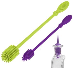 Brush Silicone Bottle Cleaner Brush 2 Piece Set Flexible Long Handle Water Bottle Cleaner Baby Bottle Nipple Brush for Plastic Glass BPA Free Dish Was