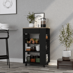 Kitchen Cart Sonex, One Drawer, Two Open Shelves, Four Casters, Black Wengue / Light Oak Finish