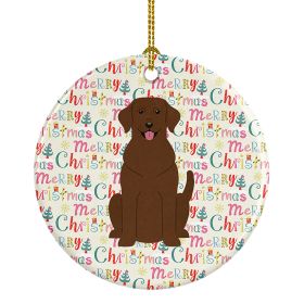 Merry Christmas Chocolate Labrador Ceramic Ornament Christmas Tree Hanging Decorations for Home Christmas Holiday, Party, Gift, 3 in, Multicolor