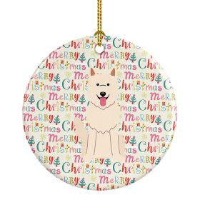 Merry Christmas White German Shepherd Ceramic Ornament Christmas Tree Hanging Decorations for Home Christmas Holiday, Party, Gift, 3 in, Multicolor