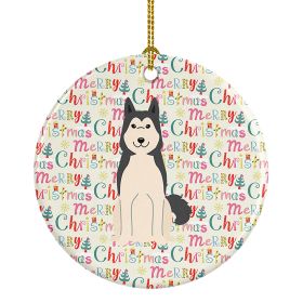 Merry Christmas West Siberian Laika Spitz Ceramic Ornament Christmas Tree Hanging Decorations for Home Christmas Holiday, Party, Gift, 3 in