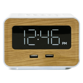 Lumoday Dual USB Charging Station Digital Alarm Clock, White