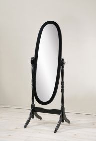 Traditional Queen Anna Style Wood Floor Cheval Mirror, Black Finish