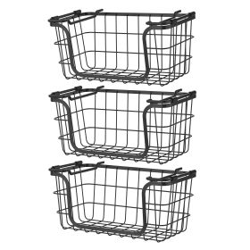 Oceanstar Stackable Metal Wire Storage Basket Set for Pantry, Countertop, Kitchen or Bathroom â€“ Black, Set of 3