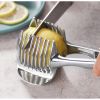 1pc Tomato Lemon Slicer Holder; Round Fruits Onion Shredder Cutter Guide Tongs With Handle; Stainless Steel Kitchen Cutting Potato Lime Food Stand