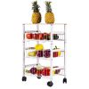 Kitchen Storage Rolling Cart, Kitchen Cart with Lockable Wheels, 4 Tier Metal Wire Basket Shelf Rolling Storage Cart White