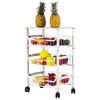 Kitchen Storage Rolling Cart, Kitchen Cart with Lockable Wheels, 4 Tier Metal Wire Basket Shelf Rolling Storage Cart White